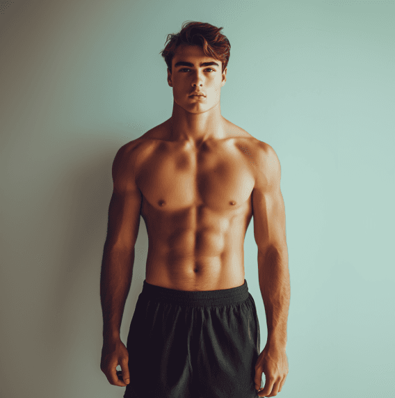 A male model showing a slim physique before starting a bulking
phase