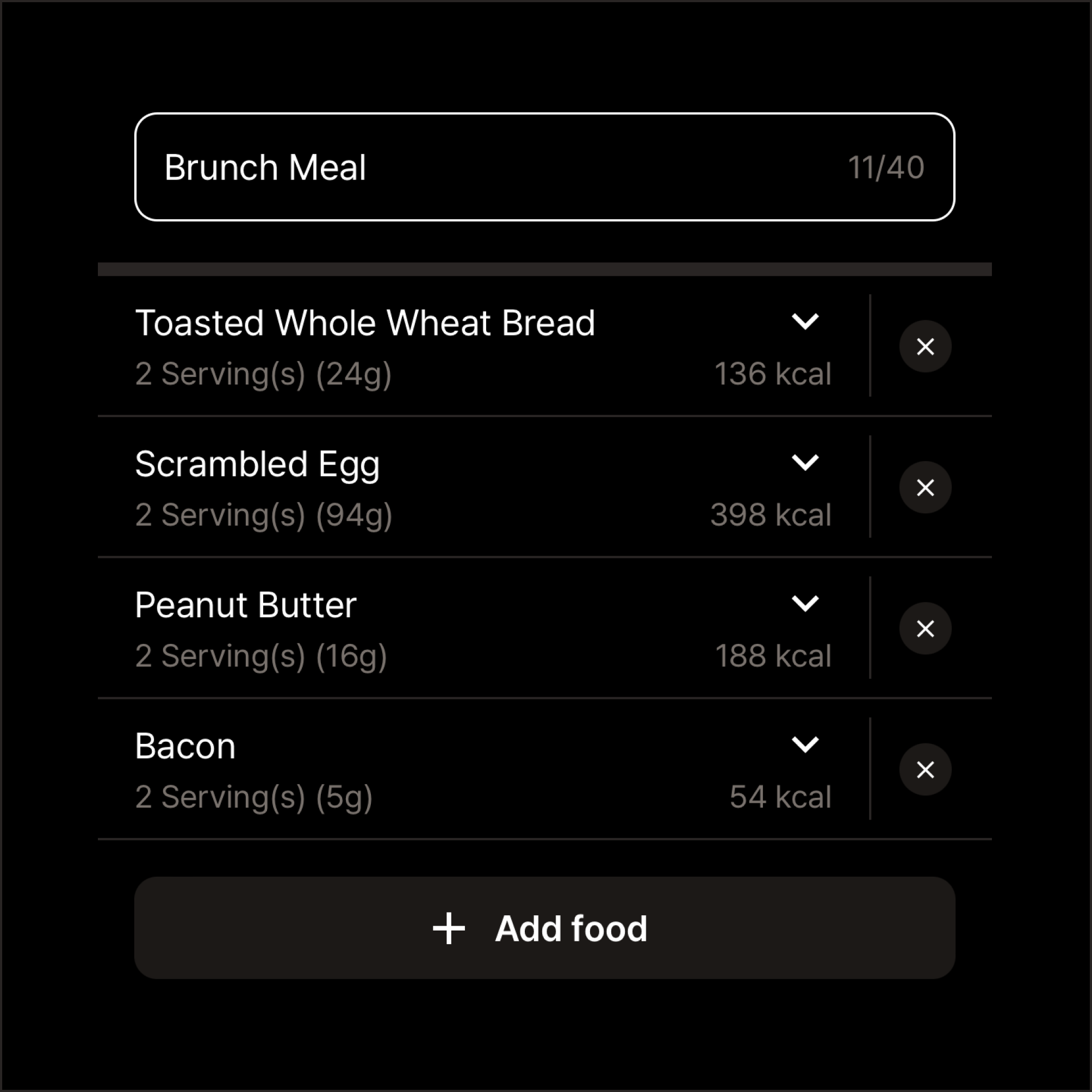 Custom meal design feature in the Nutrition Tracker app for creating personalized meals based on individual nutritional needs.