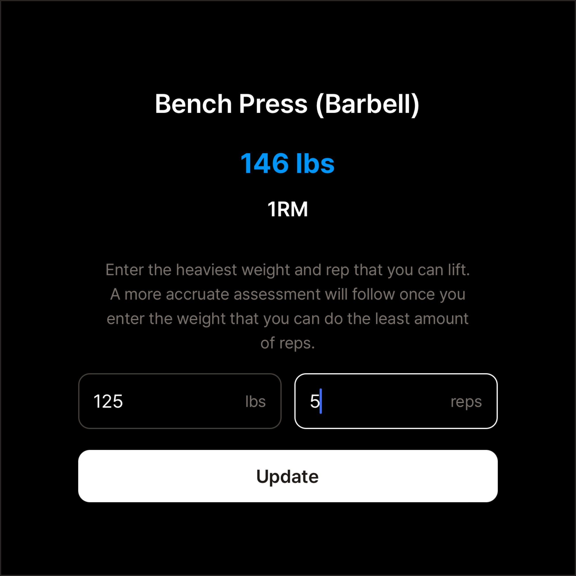 One-rep max calculator in the workout tracker app for accurate strength goal setting.